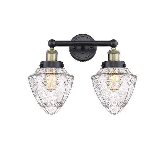 Innovations Bullet 16in 2-Light Bath Vanity | Industrial Black Antique Brass Steel and Seedy Glass | Bathroom Vanity & Powder | Model 616-2W-BAB-G664-7