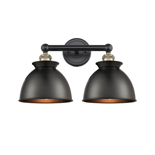 Innovations Adirondack 17in 2-Light Bath Vanity Light | Industrial Farmhouse Black Antique Brass and Matte Black Metal Shade | Model 616-2W-BAB-M14-BK