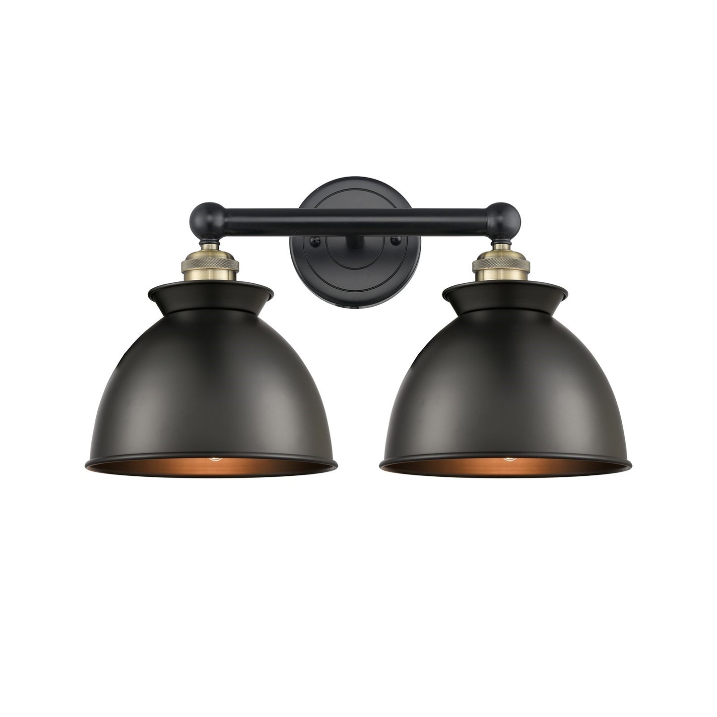Innovations Adirondack 17in 2-Light Bath Vanity Light | Industrial Farmhouse Black Antique Brass and Matte Black Metal Shade | Model 616-2W-BAB-M14-BK