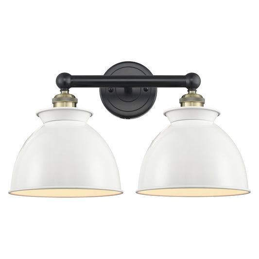Innovations Adirondack 17in 2-Light Bath Vanity | Industrial Farmhouse Black Antique Brass and Glossy White Metal Shade | Model 616-2W-BAB-M14-W