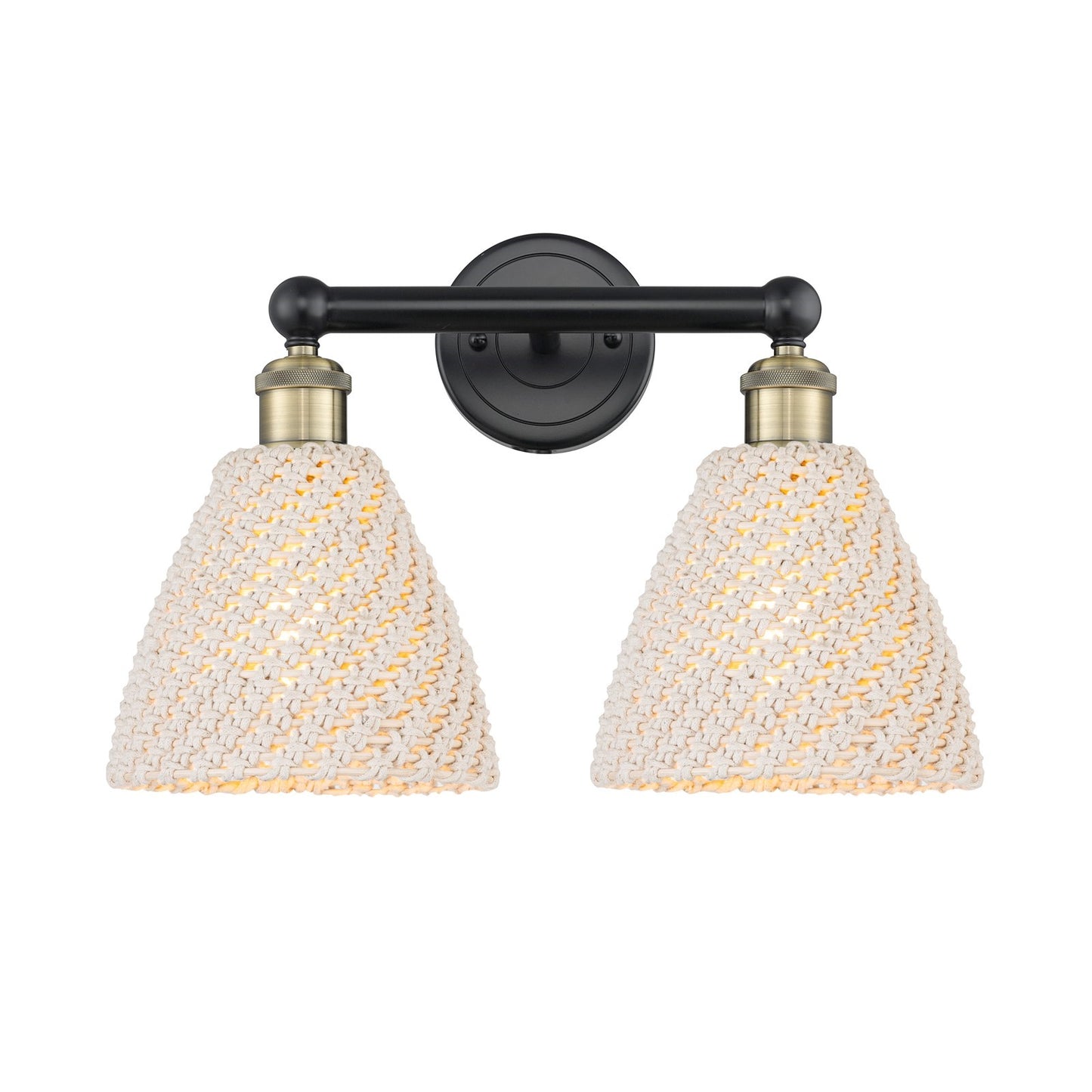 Innovations Bristol Natural 17in 2-Light Bath Vanity Light | Industrial Black Antique Brass and Natural Fiber Shade | Damp | Model 616-2W-BAB-NBD-75-NAT