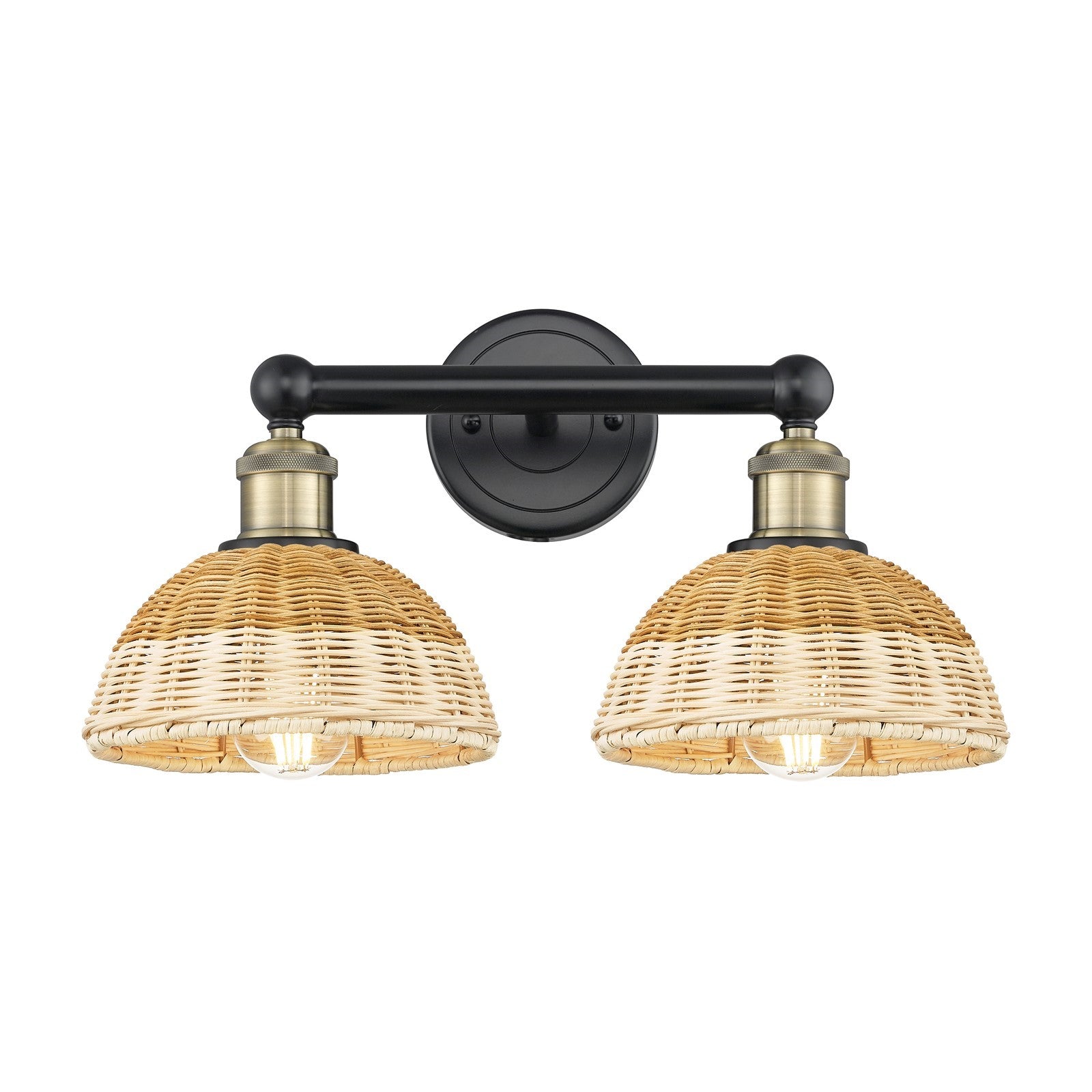 Innovations Bristol Natural II 17in 2-Light Bath Vanity Light | Industrial Black Antique Brass and Natural Fiber Shade | Model 616-2W-BAB-NBD2-75-NAT