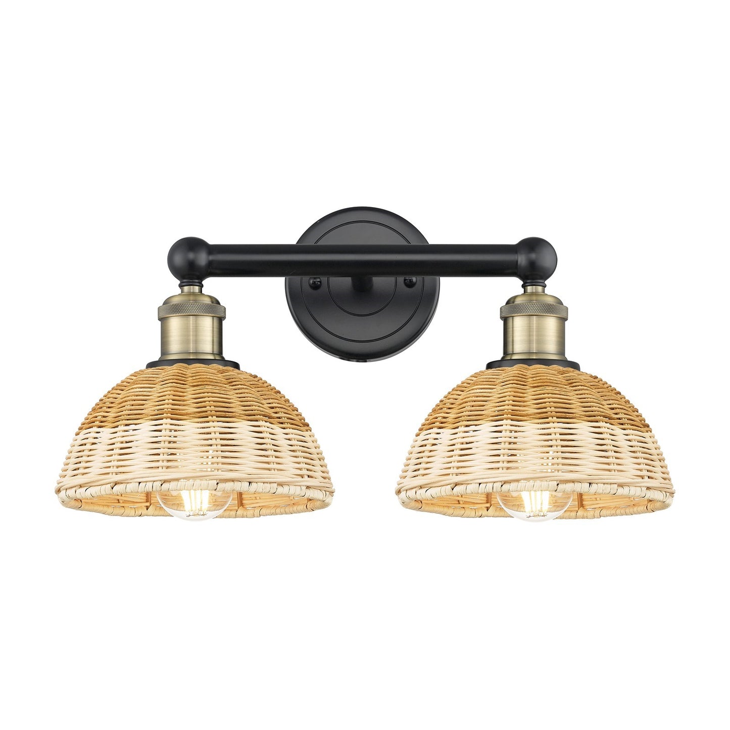 Innovations Bristol Natural II 17in 2-Light Bath Vanity Light | Industrial Black Antique Brass and Natural Fiber Shade | Model 616-2W-BAB-NBD2-75-NAT