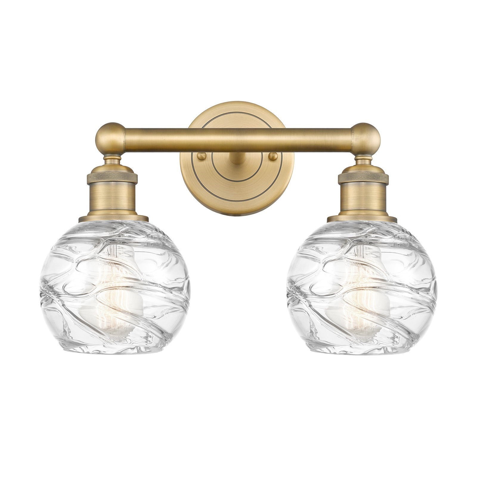 Innovations Athens Deco Swirl 15in 2-Light Bath Vanity | Industrial Brushed Brass and Clear Deco Swirl Glass | Bathroom Vanity | Model 616-2W-BB-G1213-6CL