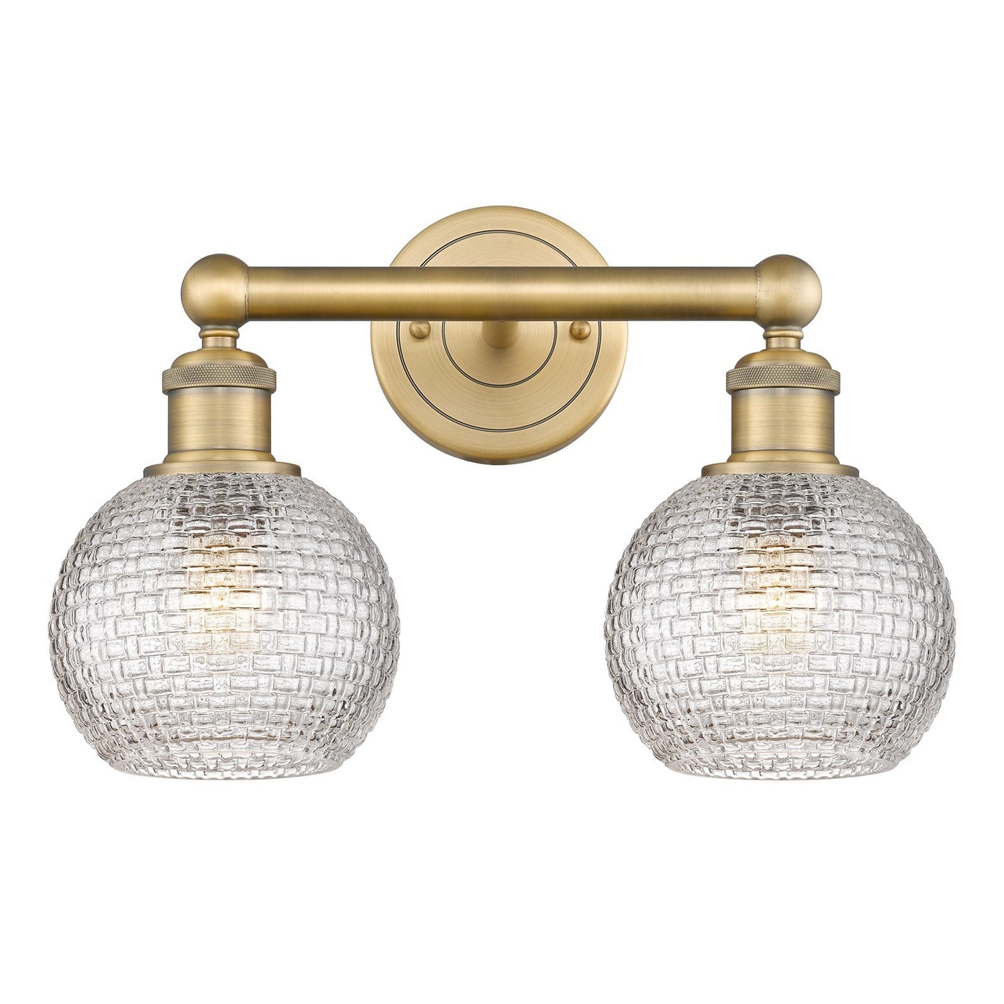Innovations Athens 15in 2-Light Bath Vanity | Modern Farmhouse Brushed Brass and Clear Basket Weave Glass | Bathroom Vanity | Model 616-2W-BB-G122C-6CL