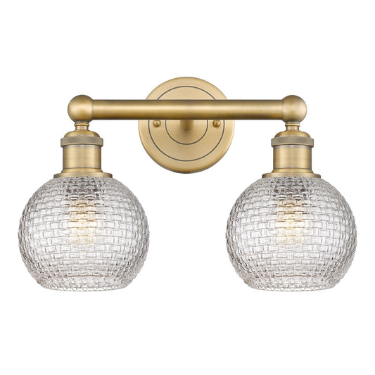 Innovations Athens 15in 2-Light Bath Vanity | Modern Farmhouse Brushed Brass and Clear Basket Weave Glass | Bathroom Vanity | Model 616-2W-BB-G122C-6CL