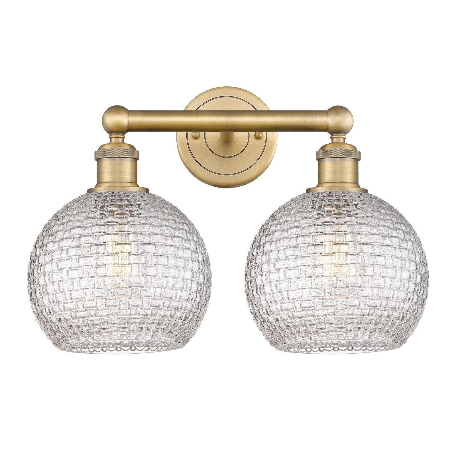 Innovations Athens 17in 2-Light Bath Vanity Light | Modern Farmhouse Brushed Brass and Clear Basket Weave Glass | Bathroom | Model 616-2W-BB-G122C-8CL