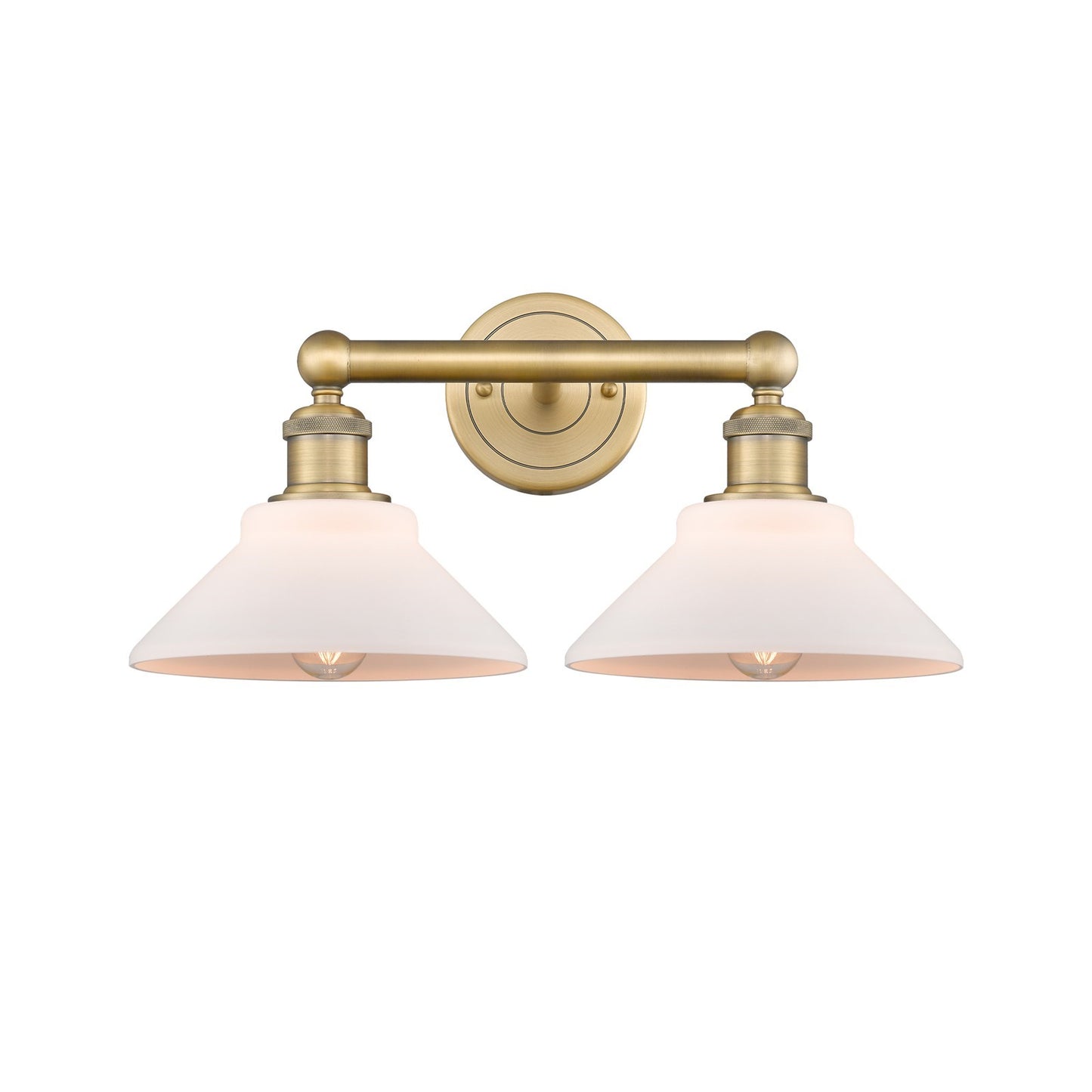 Innovations Orwell 17in 2-Light Bath Vanity Light | Industrial Brushed Brass Steel and Matte White Glass | Damp Rated Bathroom | Model 616-2W-BB-G131