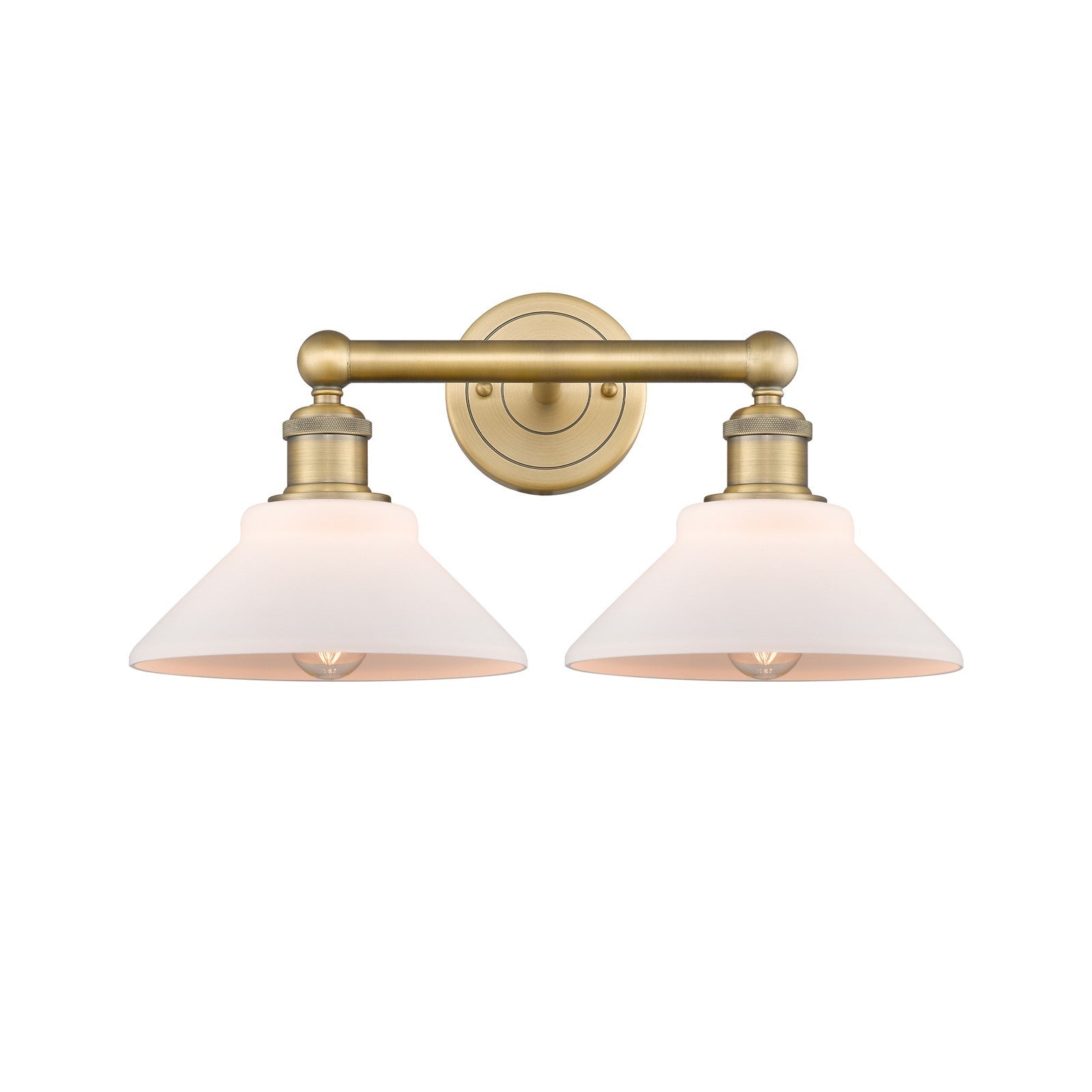 Innovations Orwell 17in 2-Light Bath Vanity Light | Industrial Brushed Brass Steel and Matte White Glass | Damp Rated Bathroom | Model 616-2W-BB-G131