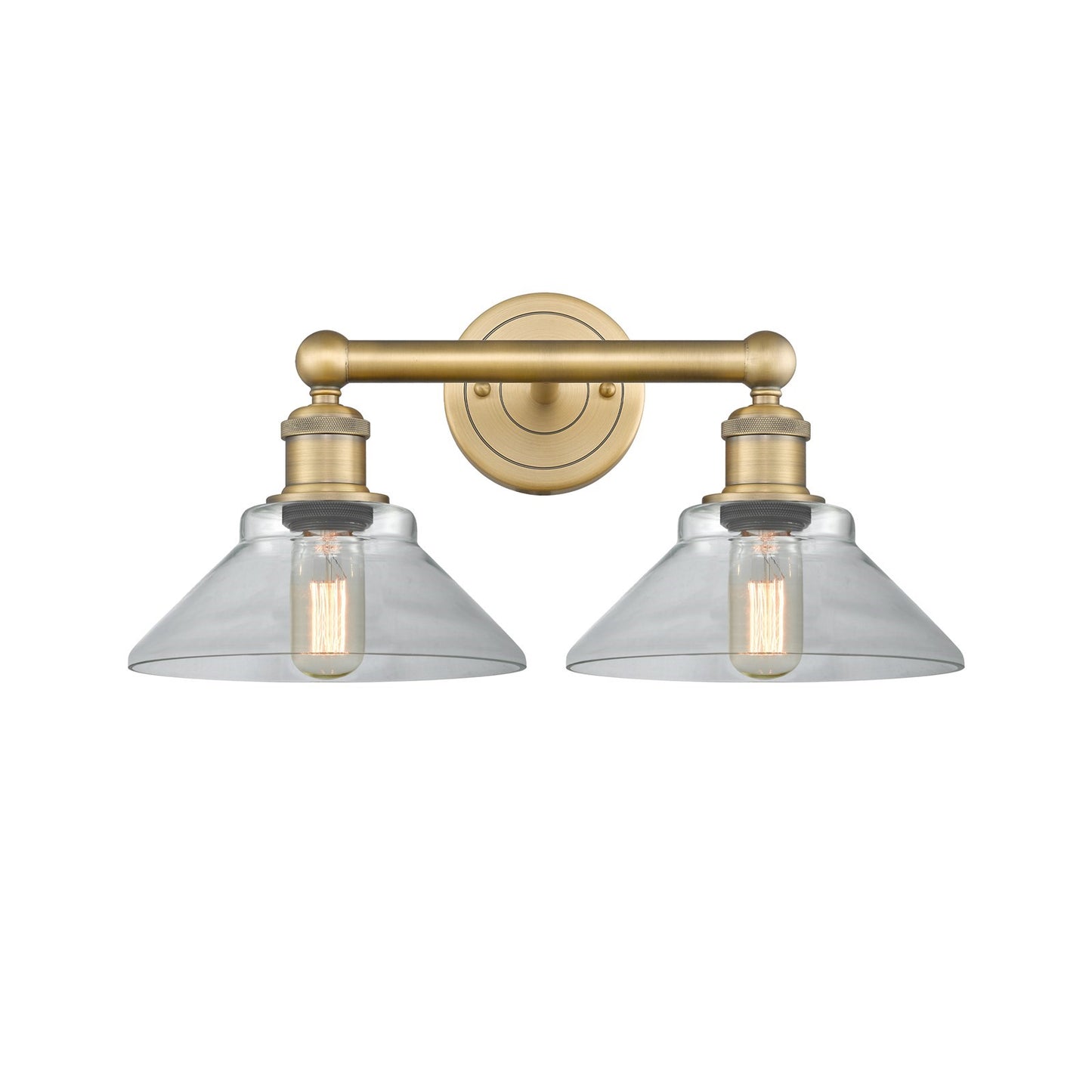 Innovations Orwell 17in 2-Light Bath Vanity Light | Industrial Brushed Brass Steel and Clear Glass | Damp-Rated Bathroom Vanity | Model 616-2W-BB-G132