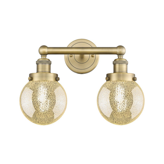 Innovations Beacon 15in 2-Light Bath Vanity Light | Industrial Brushed Brass Steel and Mercury Glass | Bathroom Vanity & Powder | Model 616-2W-BB-G208-6