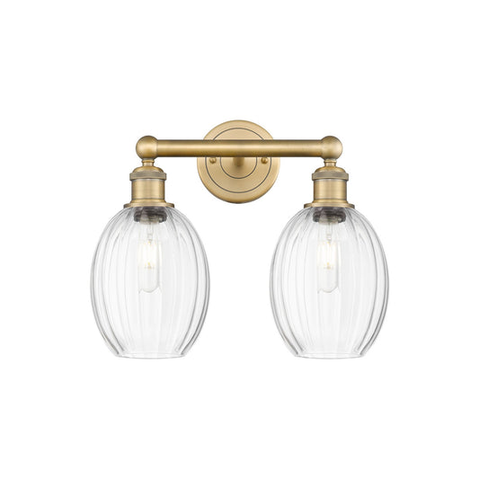 Innovations Preston Bulb 15in 2-Light Bath Vanity Light | Industrial Brushed Brass and Clear Glass | Bathroom & Powder Room | Model 616-2W-BB-G459-6CL