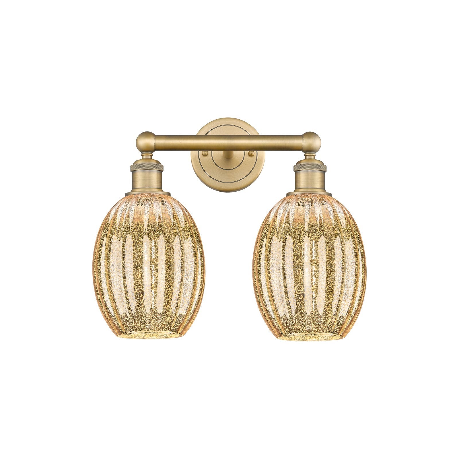 Innovations Preston Bulb 15.25in 2-Light Bath Vanity Light | Industrial Brushed Brass and Mercury Glass | Bathroom Vanity | Model 616-2W-BB-G459-6ME