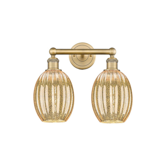 Innovations Preston Bulb 15.25in 2-Light Bath Vanity Light | Industrial Brushed Brass and Mercury Glass | Bathroom Vanity | Model 616-2W-BB-G459-6ME