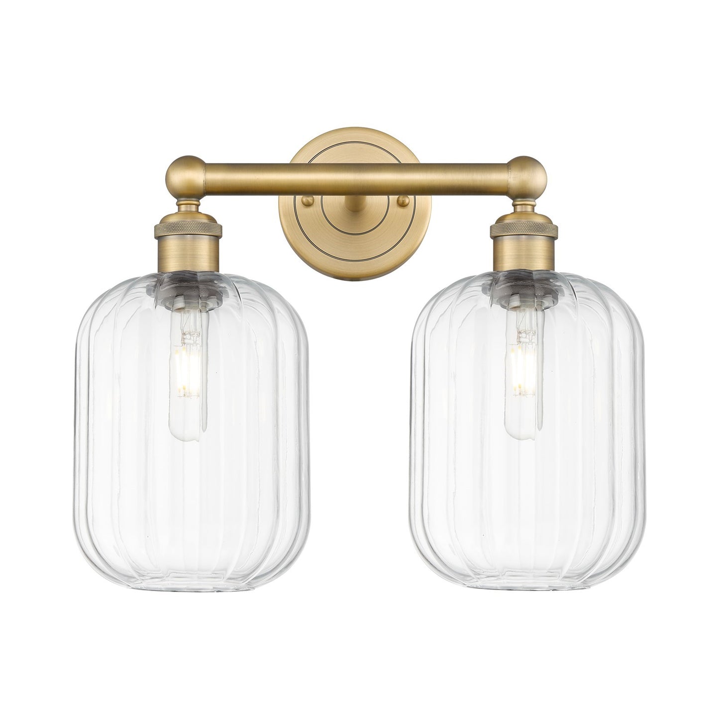 Innovations Preston Cylinder 16in 2-Light Bath Vanity | Industrial Brushed Brass and Clear Glass | Bathroom Vanity & Powder | Model 616-2W-BB-G460-7CL