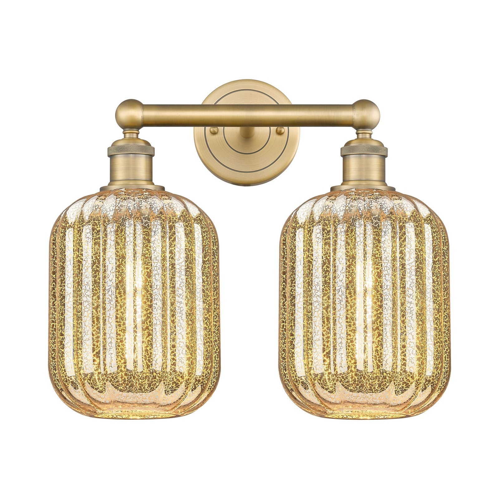 Innovations Preston Cylinder 15.75in 2-Light Bath Vanity Light | Industrial Brushed Brass and Mercury Glass | Bathroom Vanity | Model 616-2W-BB-G460-7ME