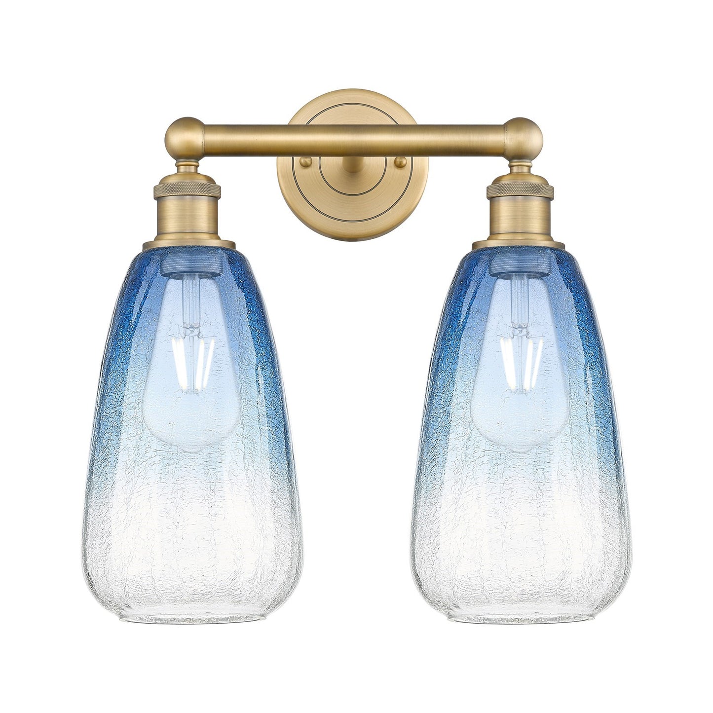 Innovations Brookhaven Almond 15in 2-Light Bath Vanity Light | Industrial Brushed Brass and Sapphire Blue Glass | Bathroom | Model 616-2W-BB-G480-6SB