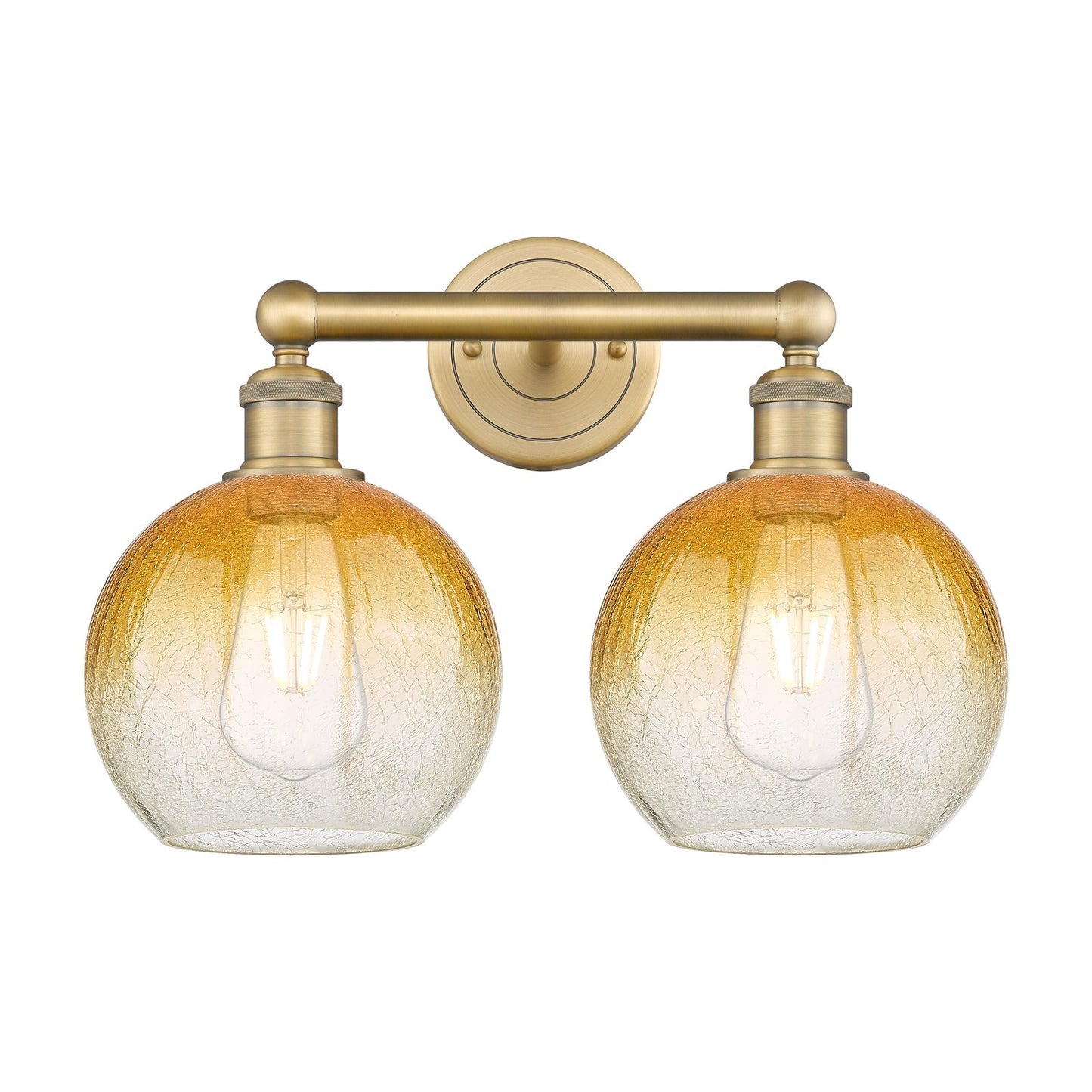 Innovations Brookhaven Globe 17in 2-Light Bath Vanity Light | Industrial Brushed Brass and Amber Glass | Bathroom Vanity | Model 616-2W-BB-G483-8AM