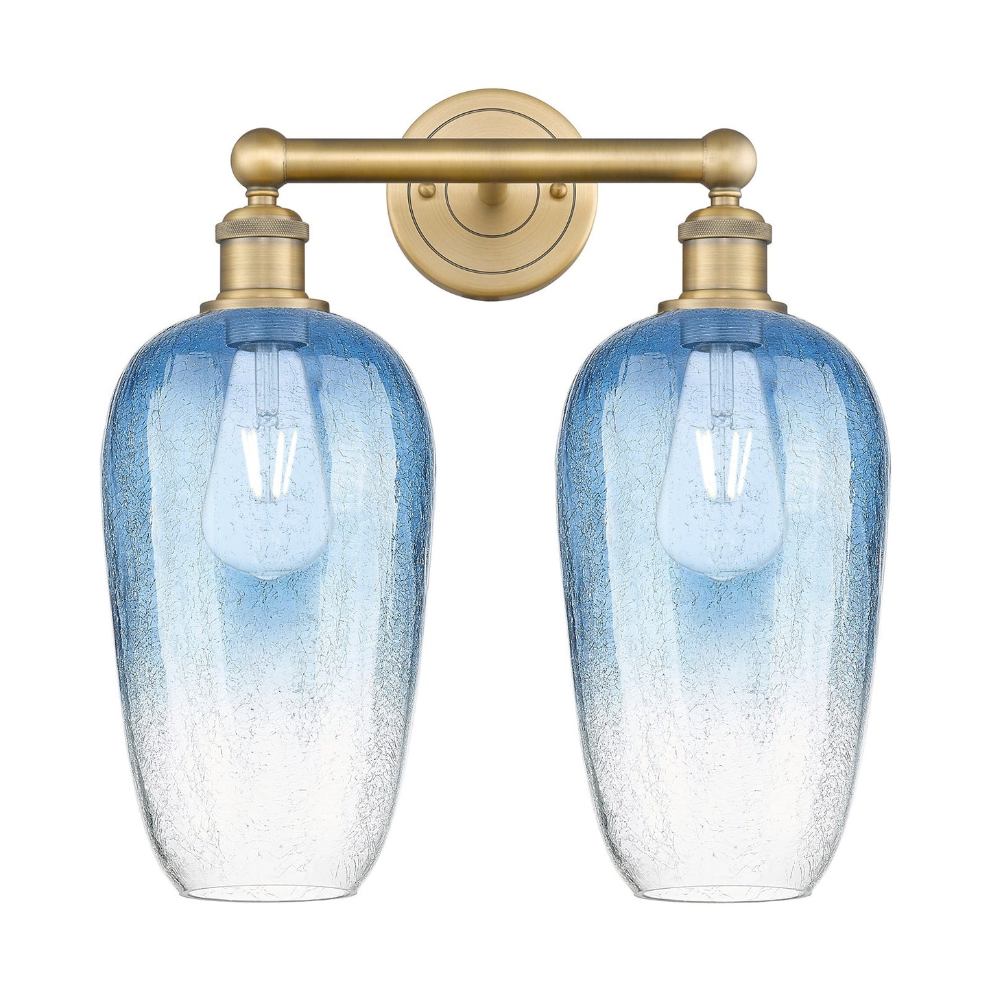 Innovations Brookhaven Flute 16in 2-Light Bath Vanity Light | Industrial Brushed Brass and Sapphire Blue Glass | Bathroom | Model 616-2W-BB-G484-7SB