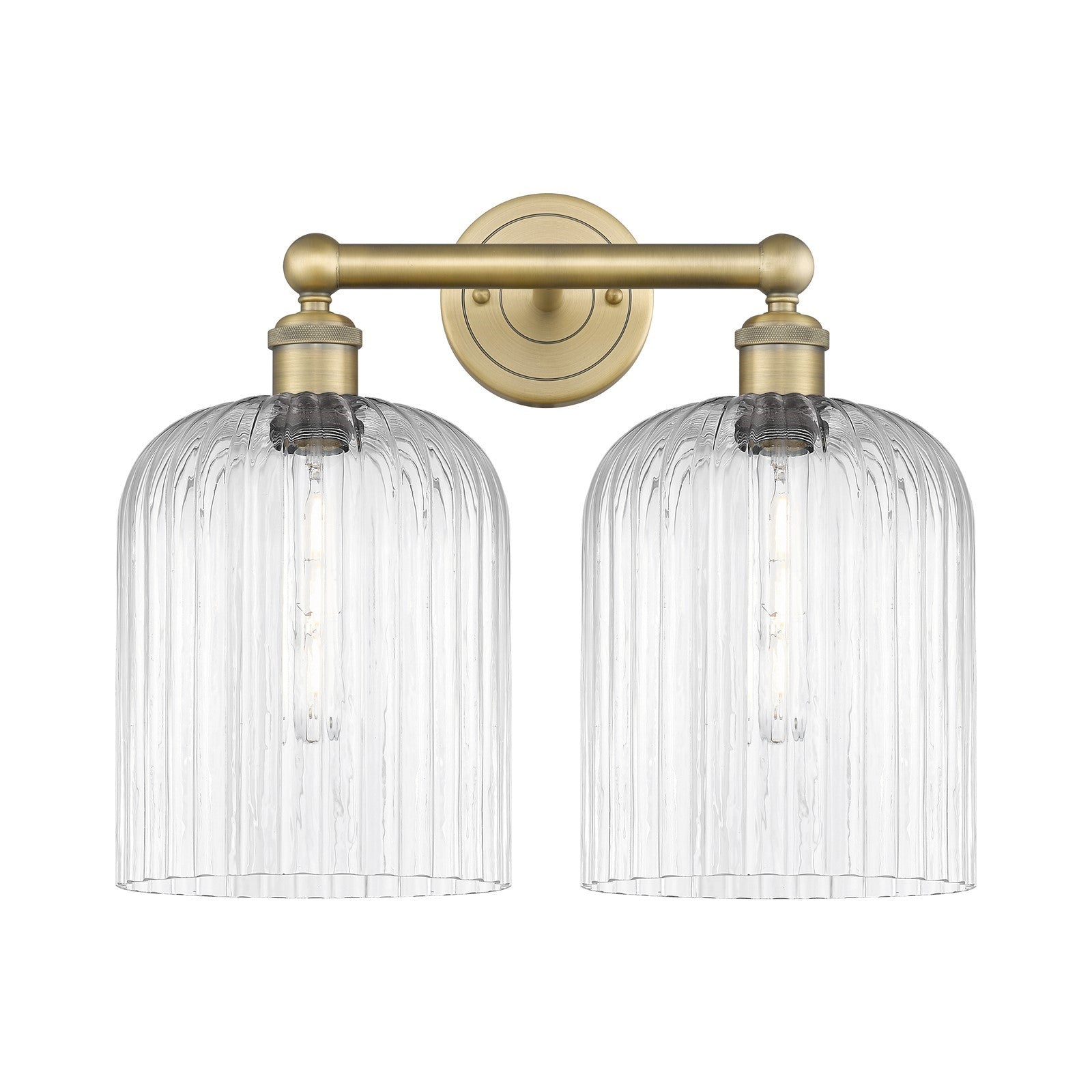 Innovations Bridal Veil 14in 2-Light Bath Vanity | Art Nouveau Brushed Brass and Clear Ribbed Glass | Bathroom & Powder Room | Model 616-2W-BB-G559-8CL