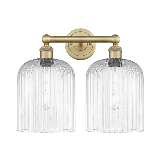 Innovations Bridal Veil 14in 2-Light Bath Vanity | Art Nouveau Brushed Brass and Clear Ribbed Glass | Bathroom & Powder Room | Model 616-2W-BB-G559-8CL