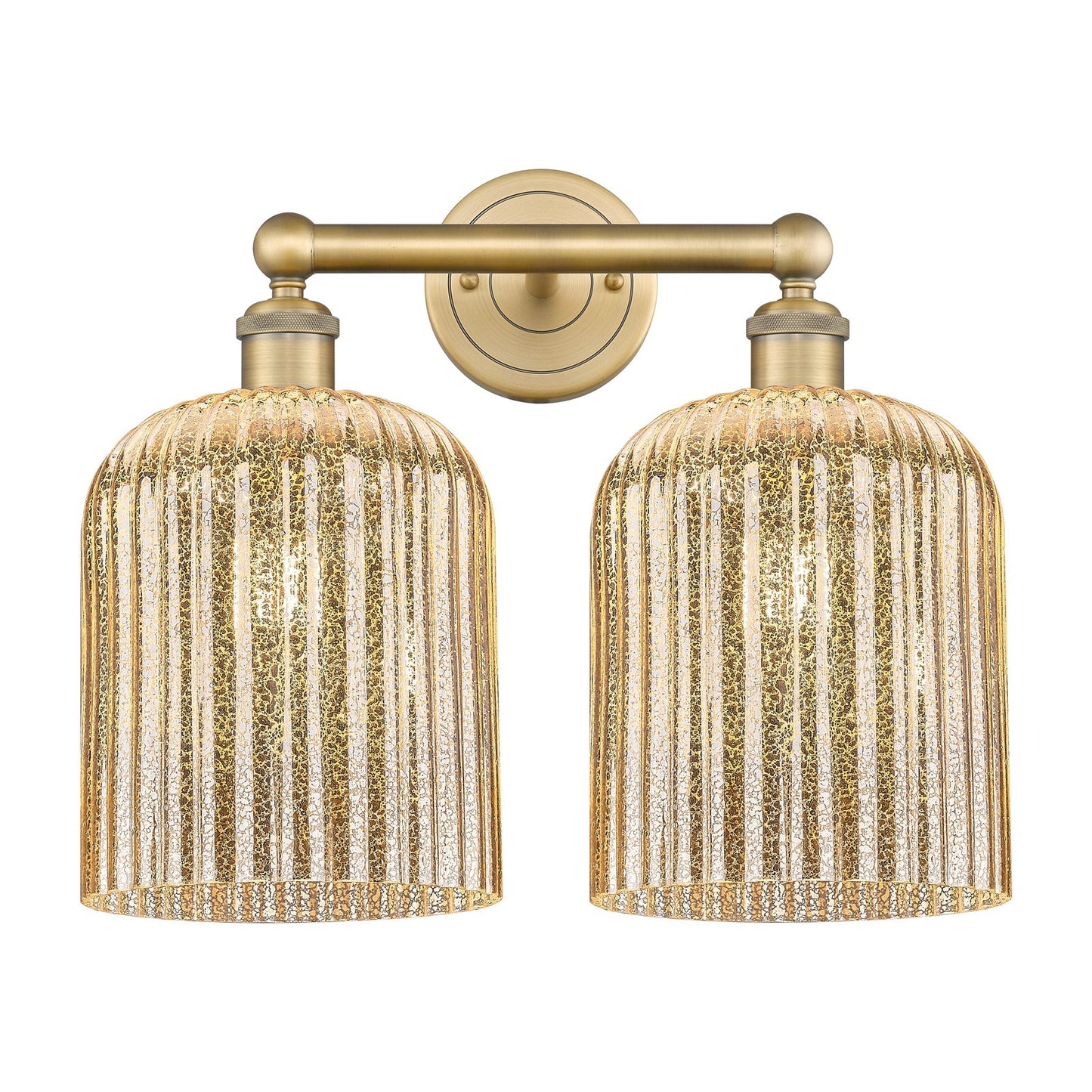 Innovations Bridal Veil 14in 2-Light Bath Vanity | Art Nouveau Brushed Brass and Mercury Ribbed Glass | Bathroom & Powder Room | Model 616-2W-BB-G559-8ME
