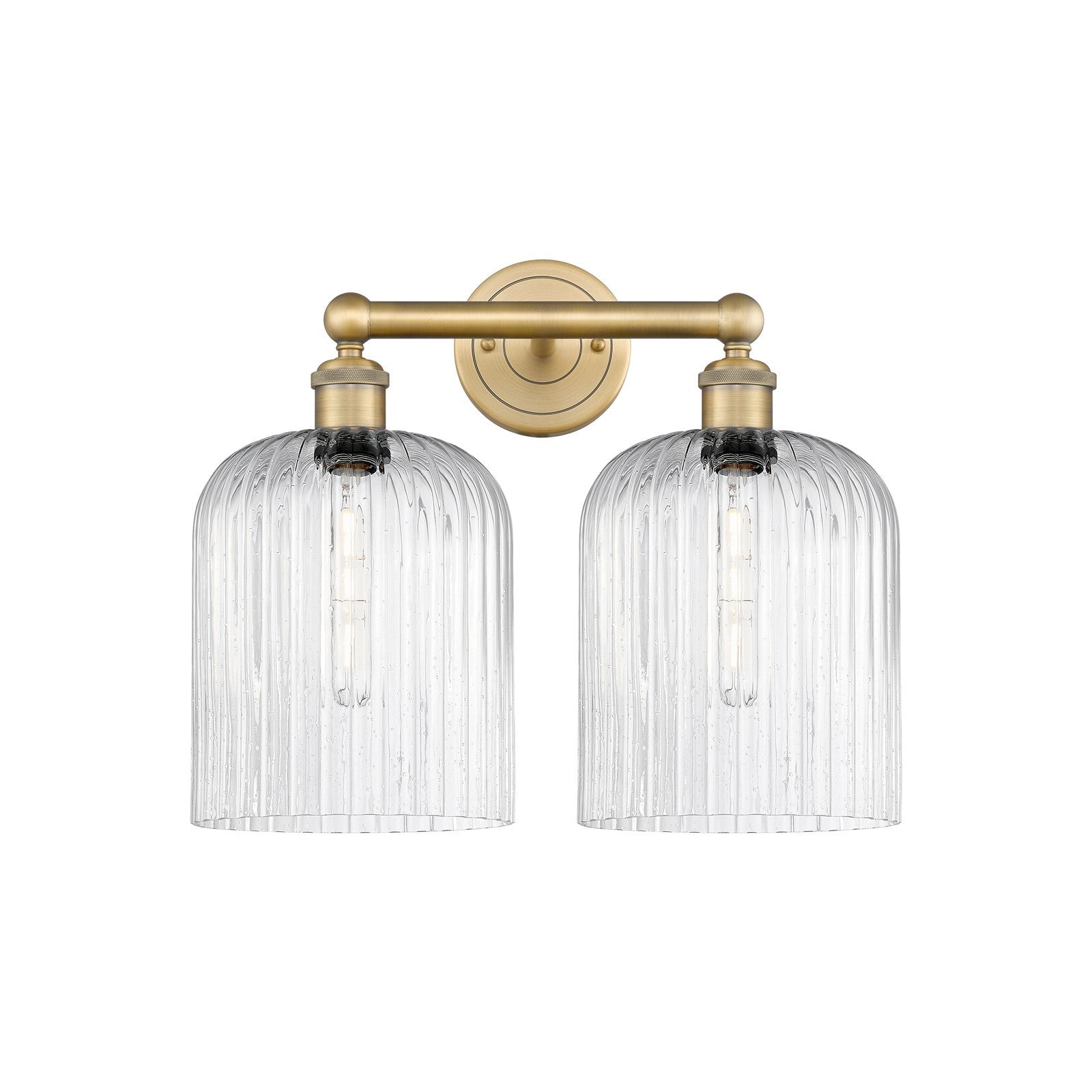 Innovations Bridal Veil 14in 2-Light Bath Vanity | Art Nouveau Brushed Brass Steel and Seedy Ribbed Glass | Bathroom Vanity | Model 616-2W-BB-G559-8SDY