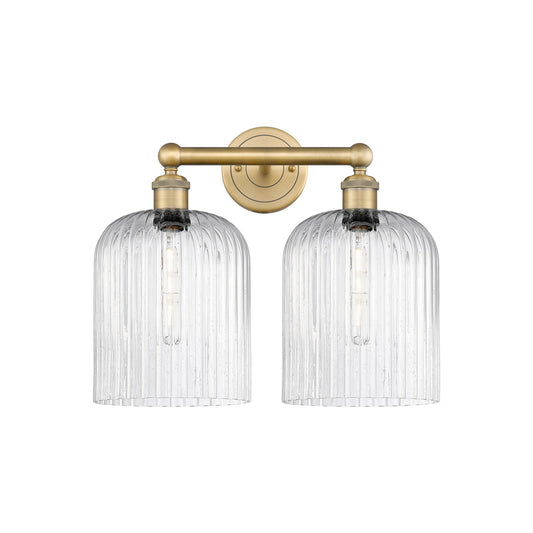 Innovations Bridal Veil 14in 2-Light Bath Vanity | Art Nouveau Brushed Brass Steel and Seedy Ribbed Glass | Bathroom Vanity | Model 616-2W-BB-G559-8SDY