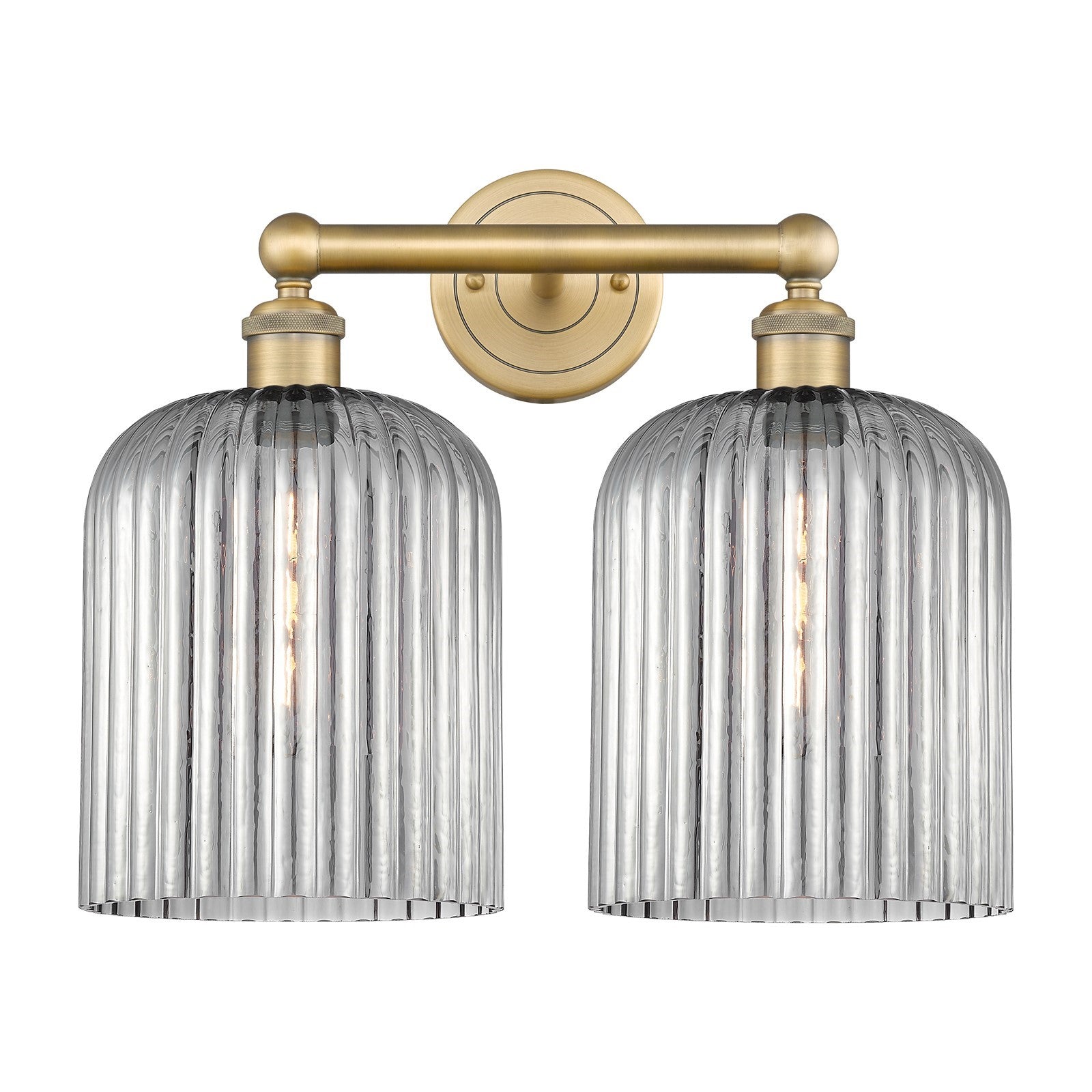 Innovations Bridal Veil 14in 2-Light Bath Vanity | Brushed Brass Steel and Cast Brass with Light Smoke Ribbed Glass | Bathroom | Model 616-2W-BB-G559-8SM
