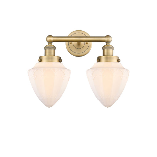 Innovations Bullet 16in 2-Light Bath Vanity Light | Industrial Art Nouveau Brushed Brass and Matte White Frosted Glass | Bathroom | Model 616-2W-BB-G661-7