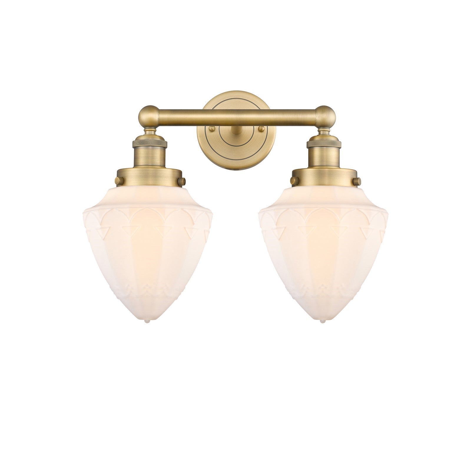 Innovations Bullet 16in 2-Light Bath Vanity Light | Industrial Art Nouveau Brushed Brass and Matte White Frosted Glass | Bathroom | Model 616-2W-BB-G661-7