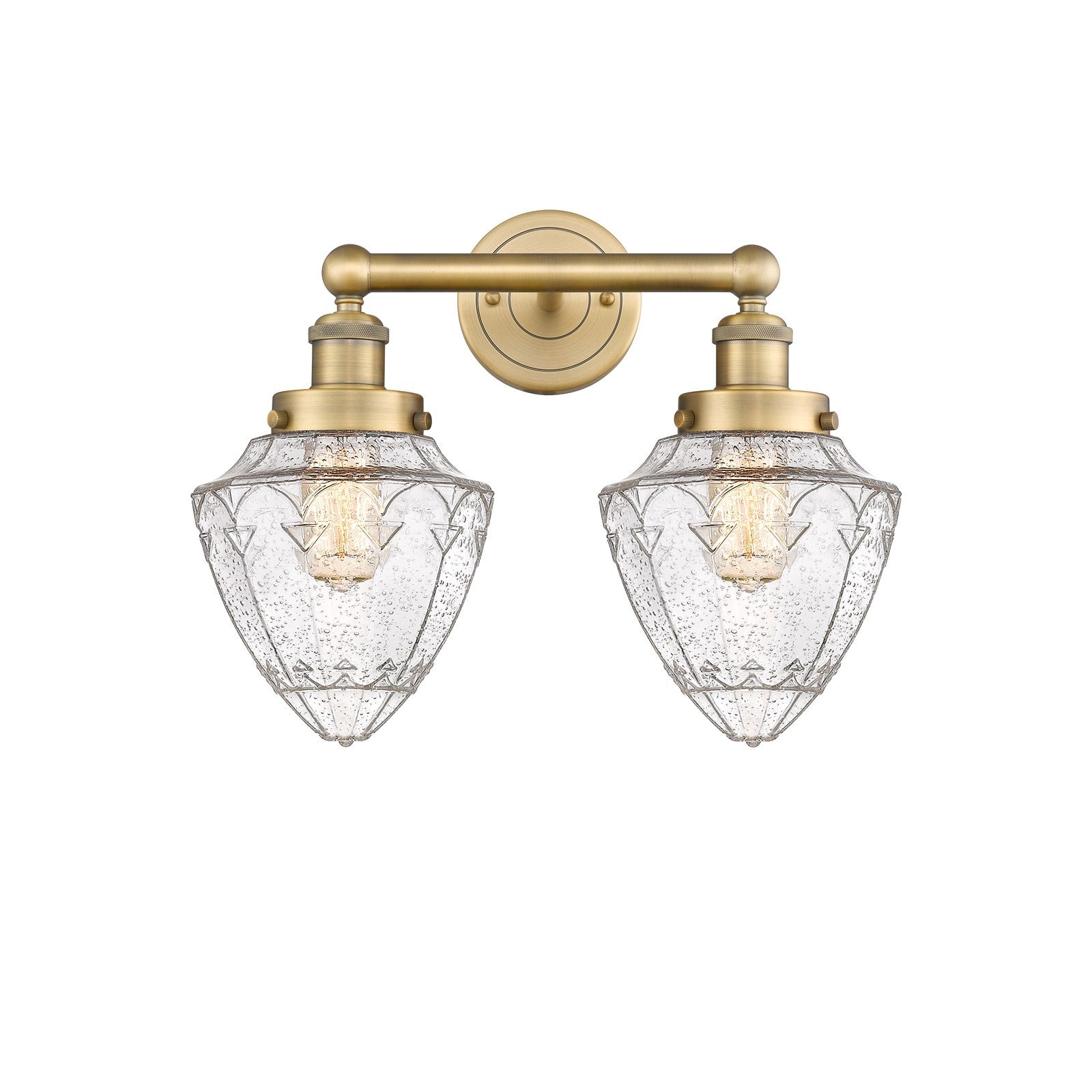 Innovations Bullet 16in 2-Light Bath Vanity Light | Industrial Brushed Brass Steel and Seedy Glass | Kitchen & Bathroom Vanity | Model 616-2W-BB-G664-7