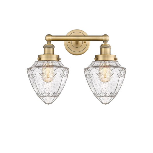 Innovations Bullet 16in 2-Light Bath Vanity Light | Industrial Brushed Brass Steel and Seedy Glass | Kitchen & Bathroom Vanity | Model 616-2W-BB-G664-7