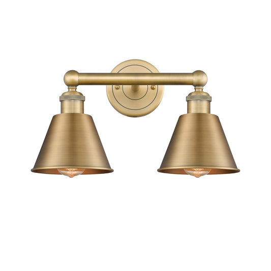 Innovations Smithfield 16in 2-Light Bath Vanity | Industrial Farmhouse Brushed Brass Steel and Brushed Brass Metal Shade | Model 616-2W-BB-M8-BB
