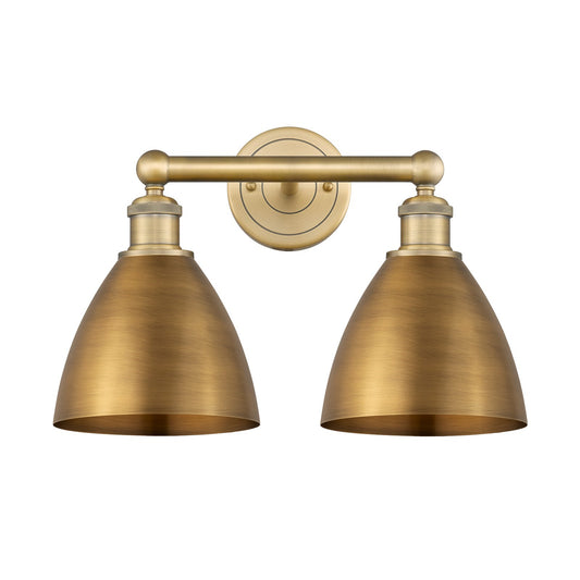 Innovations Bristol 16.5in 2-Light Bath Vanity | Industrial Farmhouse Brushed Brass Steel and Brushed Brass Metal Shade | Model 616-2W-BB-MBD-75-BB