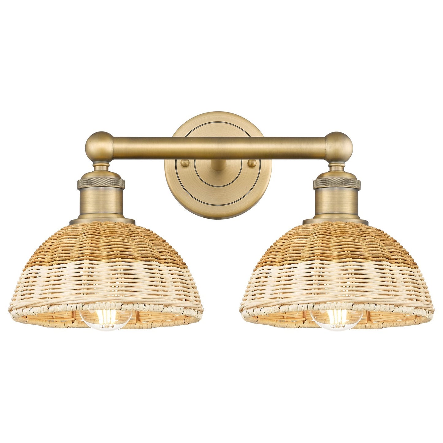 Innovations Bristol Natural II 17in 2-Light Bath Vanity Light | Industrial Brushed Brass Steel and Natural Fiber Shade | Model 616-2W-BB-NBD2-75-NAT