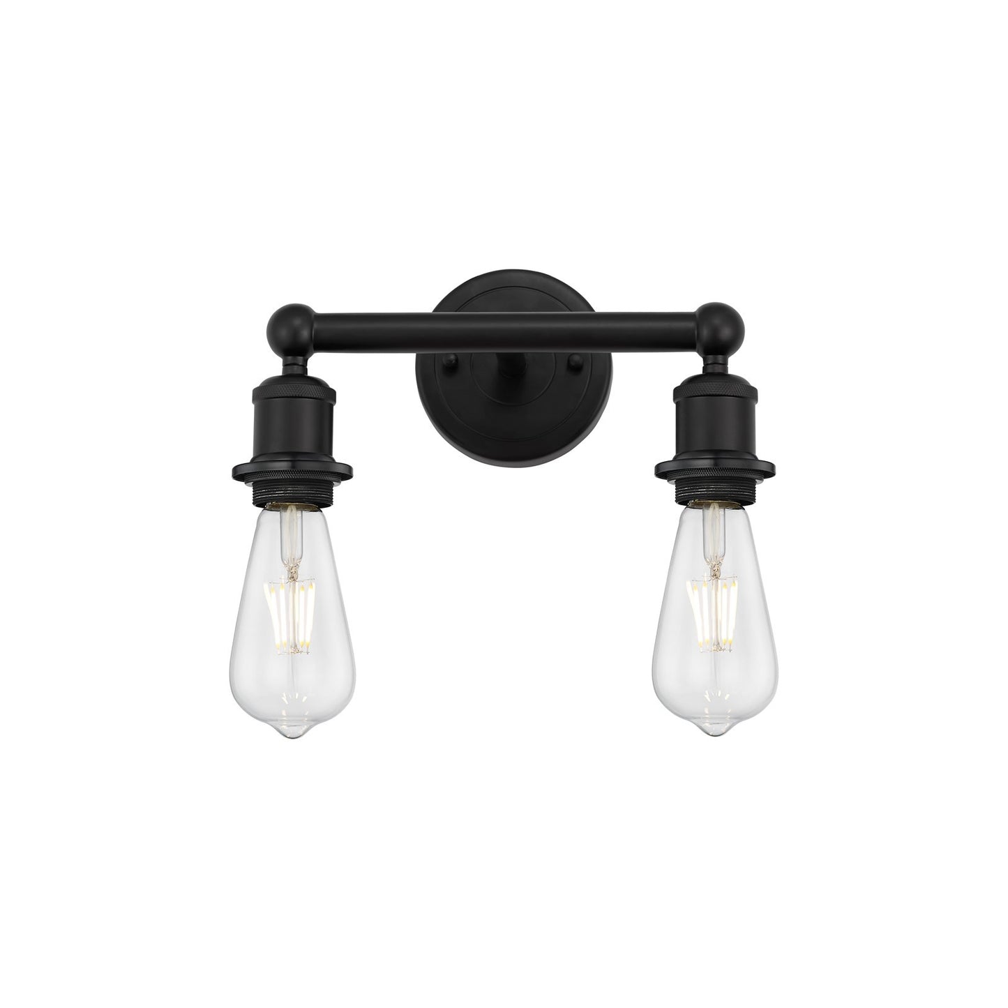 Innovations Lighting Edison 12.38in 2-Light Bath Vanity Light | Industrial Matte Black Steel and Cast Brass | Bathroom Vanity & Powder | Model 616-2W-BK