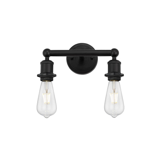Innovations Lighting Edison 12.38in 2-Light Bath Vanity Light | Industrial Matte Black Steel and Cast Brass | Bathroom Vanity & Powder | Model 616-2W-BK