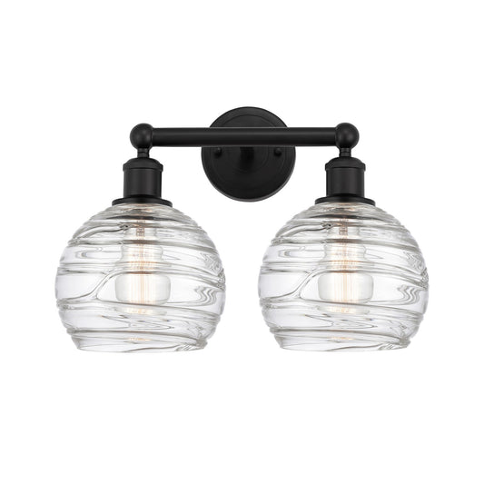 Innovations Athens Deco Swirl 17in 2-Light Bath Vanity | Industrial Matte Black Steel and Clear Deco Swirl Glass | Bathroom | Model 616-2W-BK-G1213-8CL