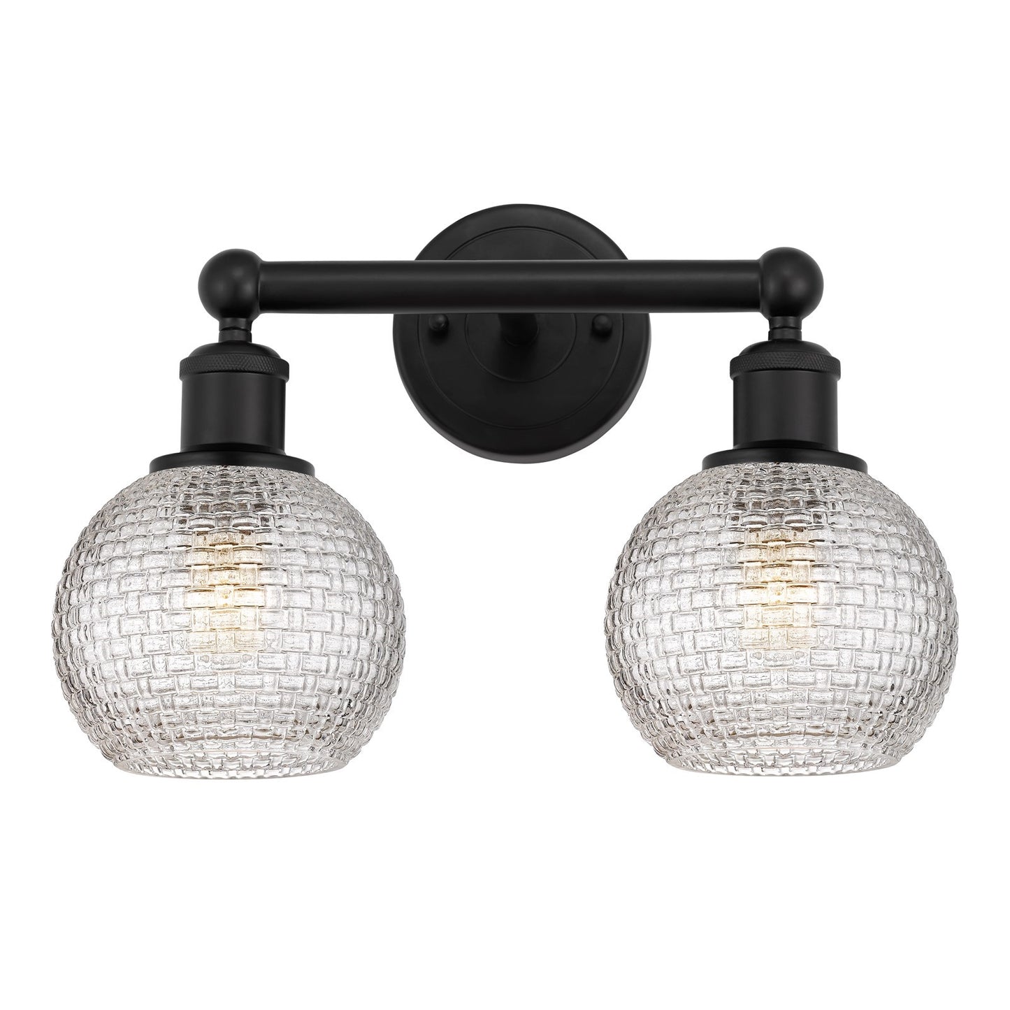 Innovations Athens 15in 2-Light Bath Vanity Light | Modern Farmhouse Matte Black Steel and Clear Basket Weave Glass | Bathroom | Model 616-2W-BK-G122C-6CL