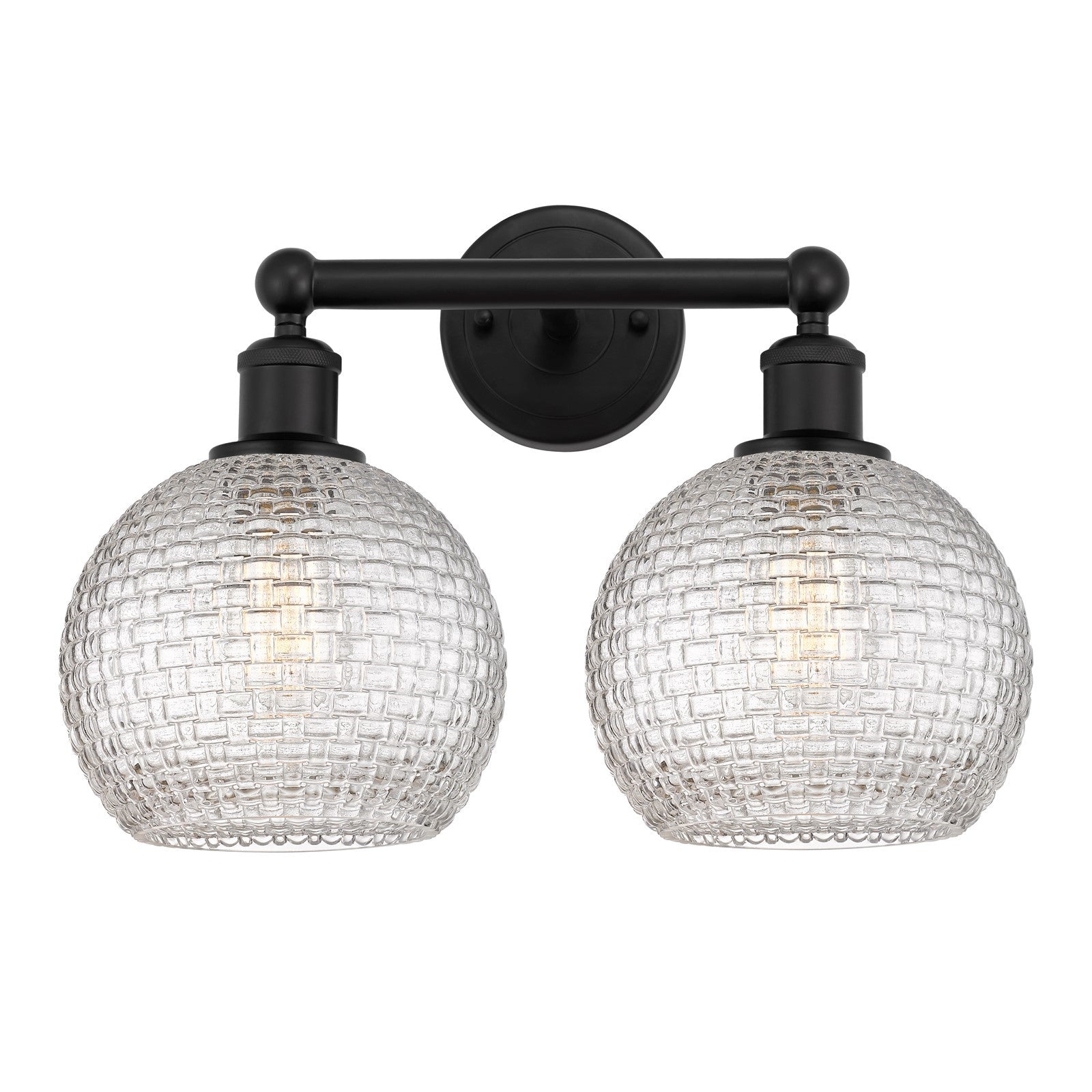 Innovations Athens 17in 2-Light Bath Vanity Light | Modern Farmhouse Matte Black Steel and Clear Basket Weave Glass | Bathroom | Model 616-2W-BK-G122C-8CL