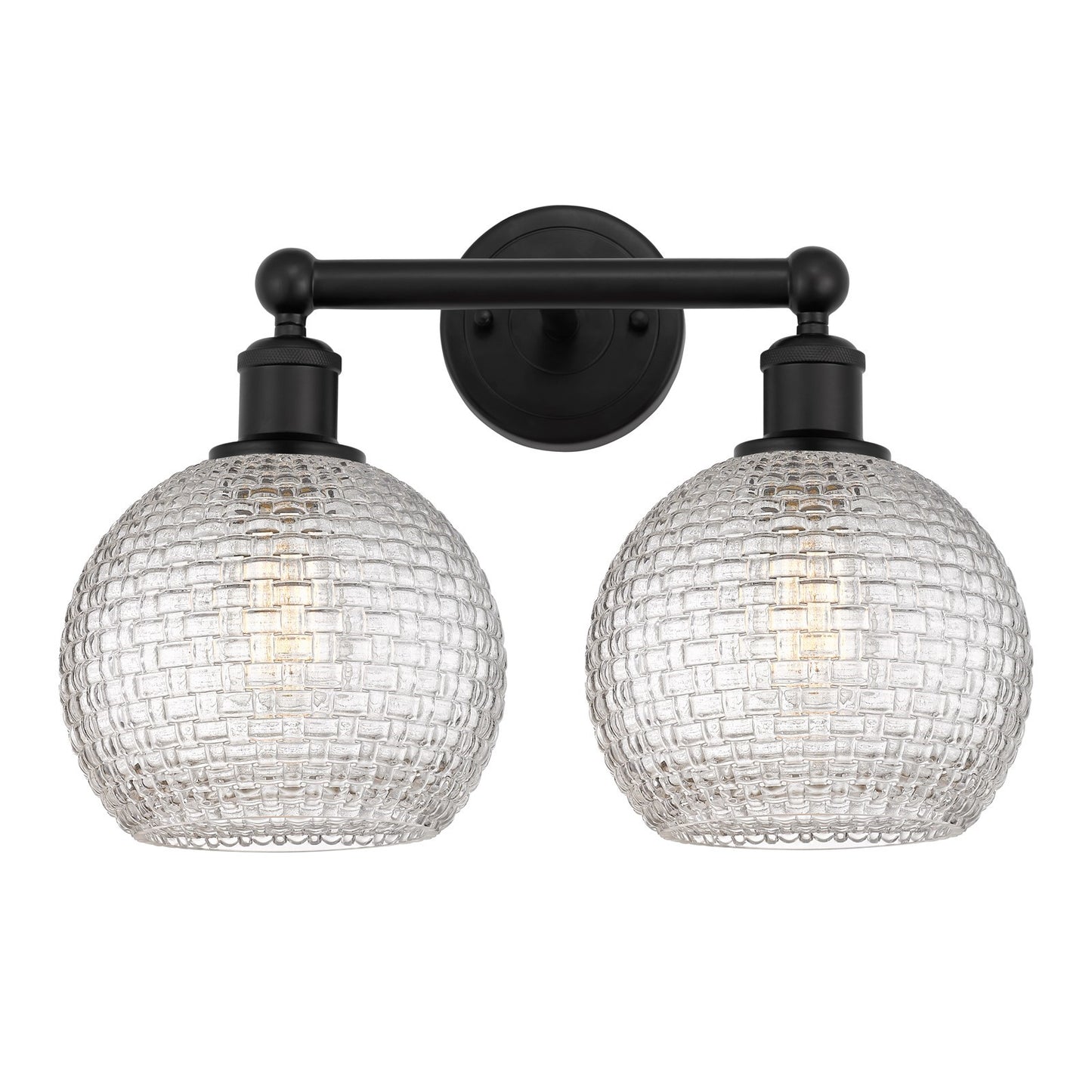 Innovations Athens 17in 2-Light Bath Vanity Light | Modern Farmhouse Matte Black Steel and Clear Basket Weave Glass | Bathroom | Model 616-2W-BK-G122C-8CL