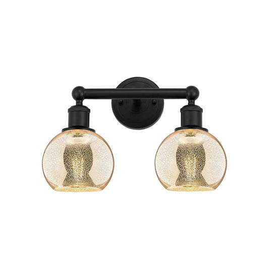 Innovations Athens 15in 2-Light Bath Vanity Light | Industrial Matte Black Steel and Mercury Glass | Bathroom Vanity | 14.88 x | Model 616-2W-BK-G128-6