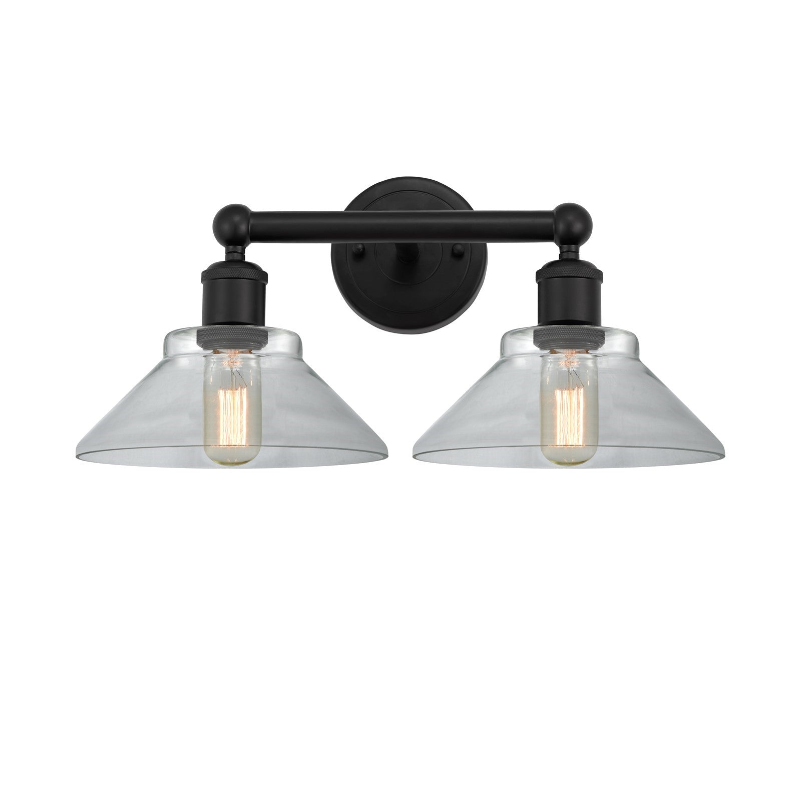 Innovations Orwell 17in 2-Light Bath Vanity Light | Industrial Matte Black Steel and Clear Glass | Bathroom Vanity | 17.38 x 9.25 x | Model 616-2W-BK-G132