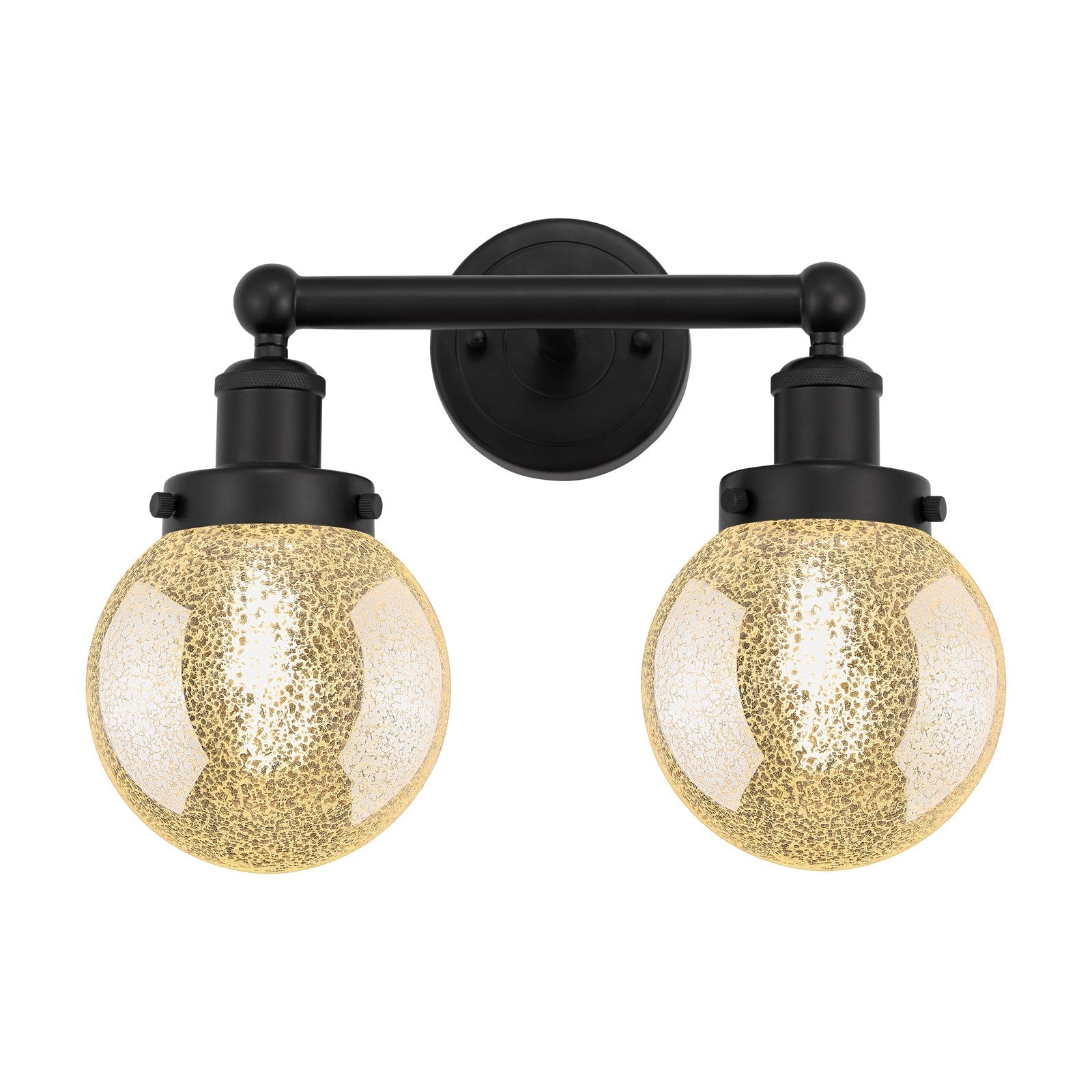 Innovations Beacon 15in 2-Light Bath Vanity Light | Industrial Matte Black Steel and Mercury Glass | Bathroom Vanity | 15 x 11.38 | Model 616-2W-BK-G208-6