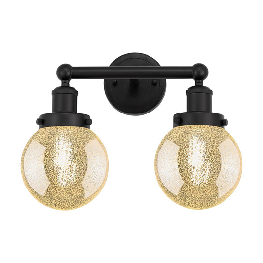 Innovations Beacon 15in 2-Light Bath Vanity Light | Industrial Matte Black Steel and Mercury Glass | Bathroom Vanity | 15 x 11.38 | Model 616-2W-BK-G208-6