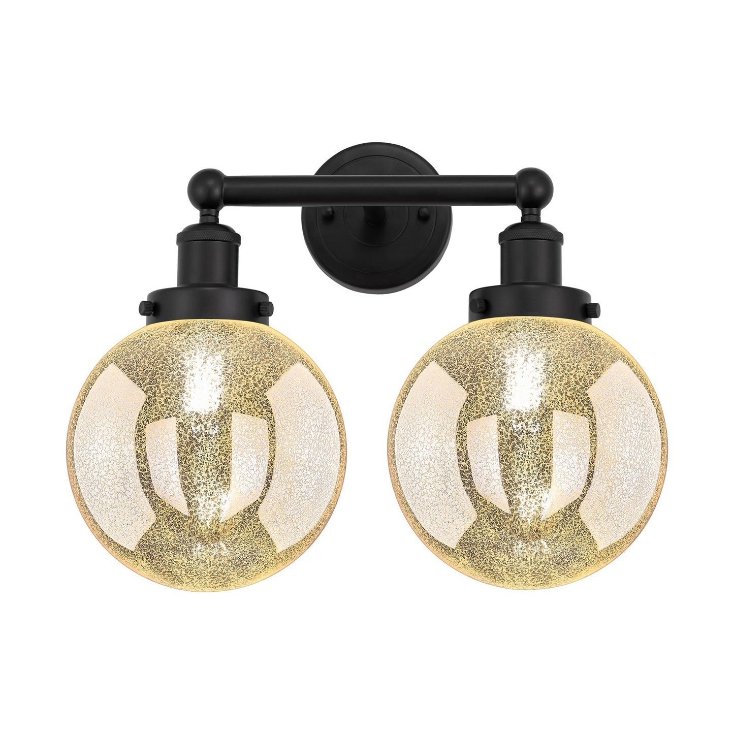 Innovations Beacon 17in 2-Light Bath Vanity Light | Industrial Matte Black Steel and Mercury Ribbed Glass | Bathroom Vanity | 17 | Model 616-2W-BK-G208-8