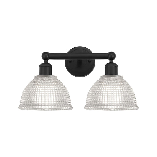 Innovations Arietta 17in 2-Light Bath Vanity Light | Industrial Matte Black Steel and Clear Glass | Damp-Rated Bathroom Vanity | 17 | Model 616-2W-BK-G422