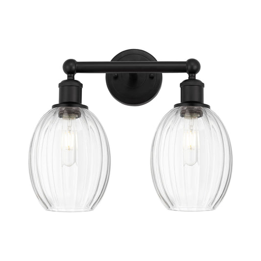 Innovations Preston Bulb 15in 2-Light Bath Vanity | Industrial Matte Black Steel and Clear Glass | Bathroom Vanity & Powder | Model 616-2W-BK-G459-6CL
