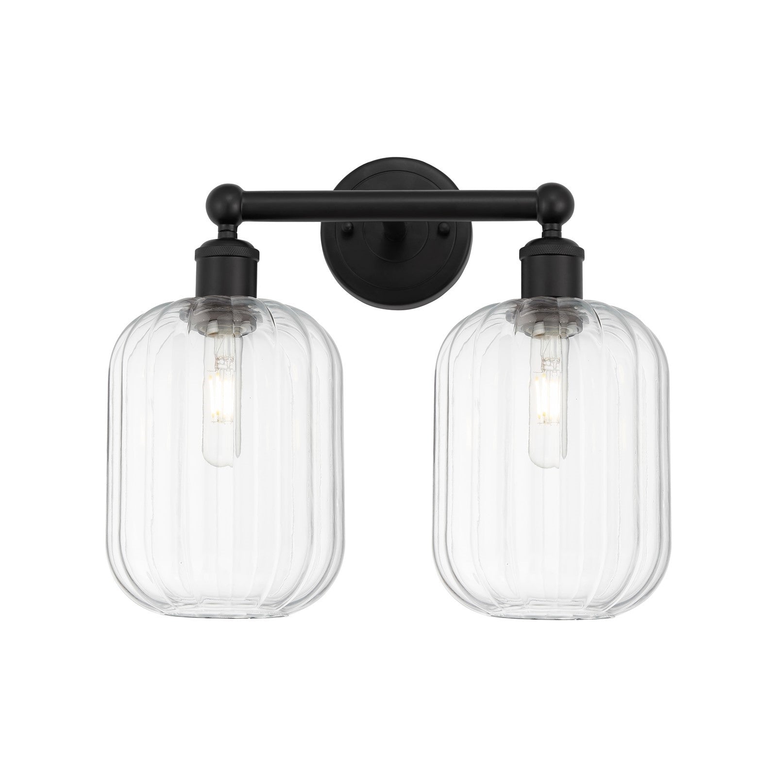 Innovations Preston Cylinder 16in 2-Light Bath Vanity | Industrial Matte Black Steel and Clear Glass | Bathroom Vanity & Powder | Model 616-2W-BK-G460-7CL